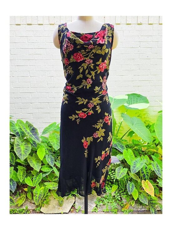 Majick Dresses & Skirts - 90s Majick floral beaded slip dress midi romantic goth rose print dress
